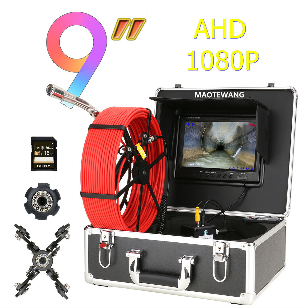 9inch Sewer Pipe Inspection Camera Drain Industrial Endoscope 30M DVR 16GB