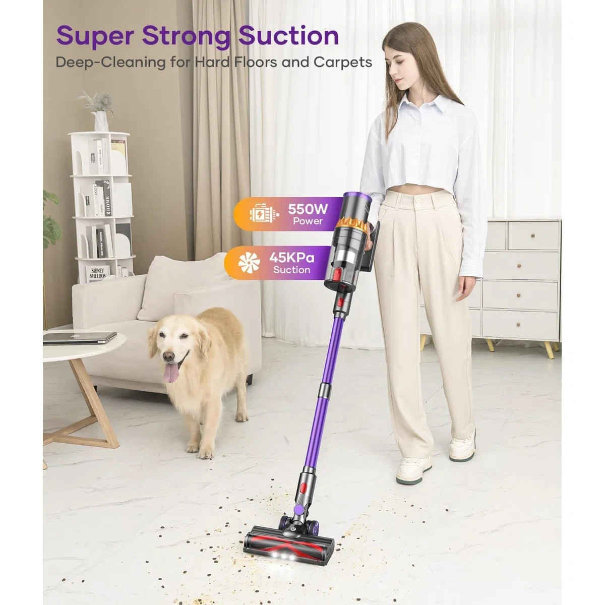 V18-Cordless Stick Vacuum - 45Kpa Suction, Smart Auto Mode, 65 Min Runtime -