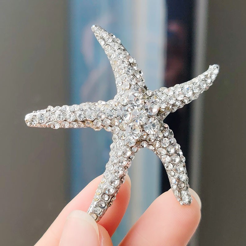 Starfish Rhinestone Brooch – Ocean Beach Summer Pin Coastal Jewelry Gift