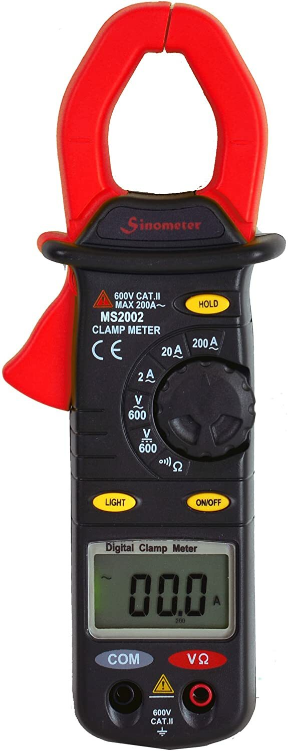 Sinometer MS2002 Auto Ranging AC 200 Amp Clamp Meter with Backlight LCD Display