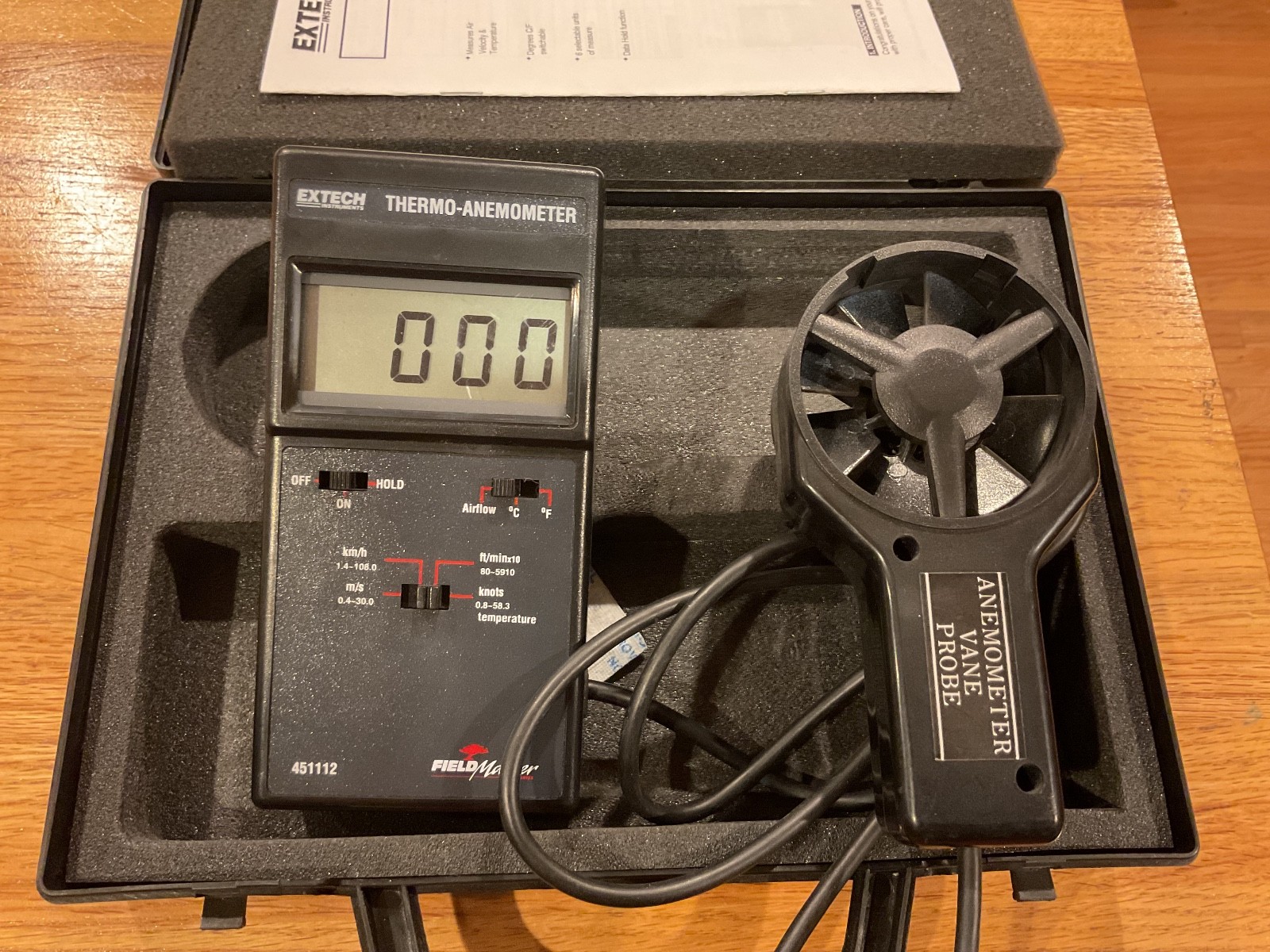 Extech Instruments Model 451112 FieldMaster Thermo-Anemometer w/ Vane Probe
