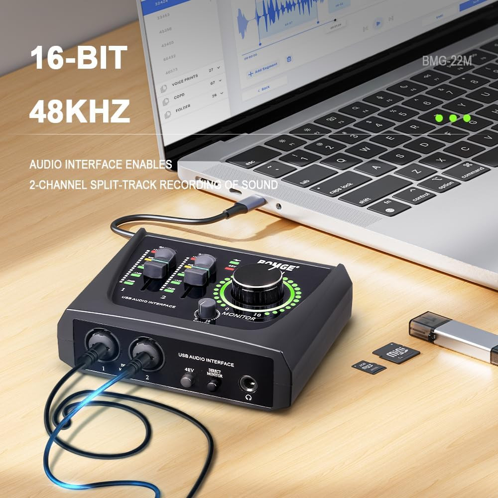 BOMGE Mini 2 Channel USB Audio Interface for Recording, Streaming and Podcasting