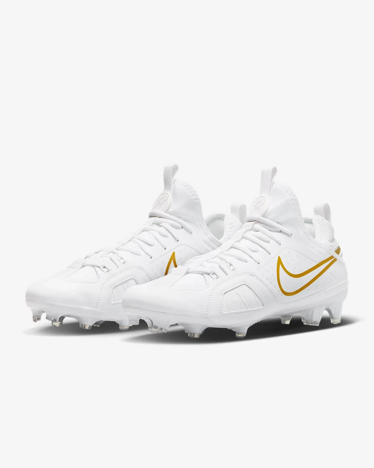 Nike Huarache 9 Varsity LAX  size 8-9 White/Metallic Gold Men's Lacrosse Cleat