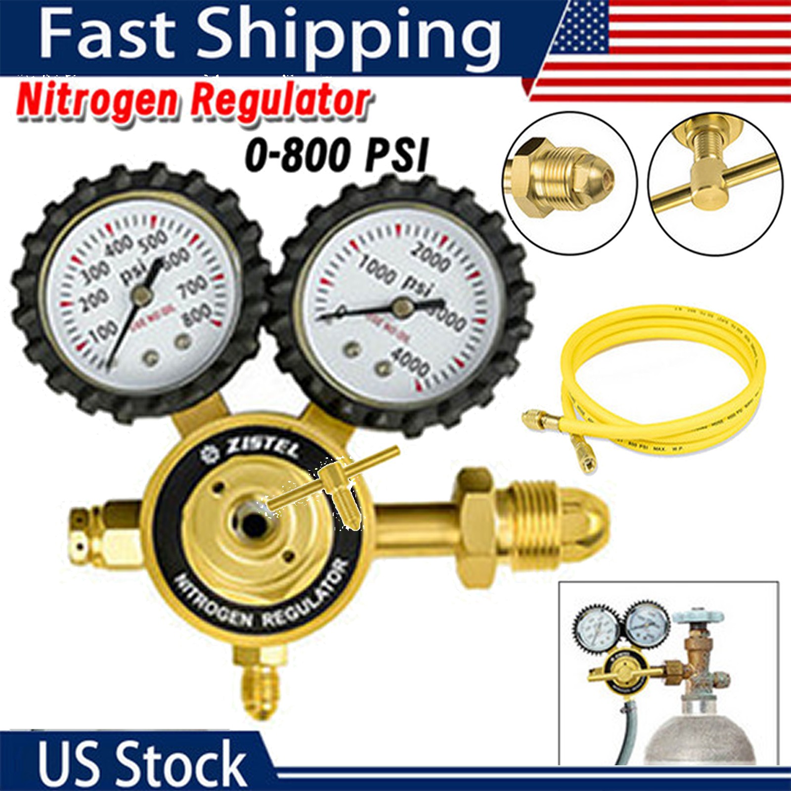 Nitrogen Regulator with 78″ Hose For Hvac Purge 0-800 Psi Output Pressure CGA580
