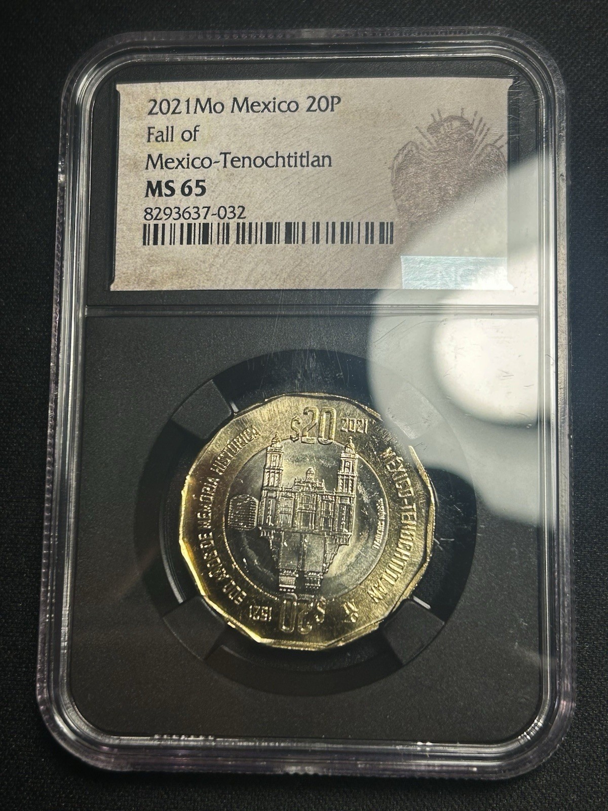 2021 Mo Mexico Bi-Metallic 20 Pesos NGC MS-65 Fall of Mexico-Tenochtitlan