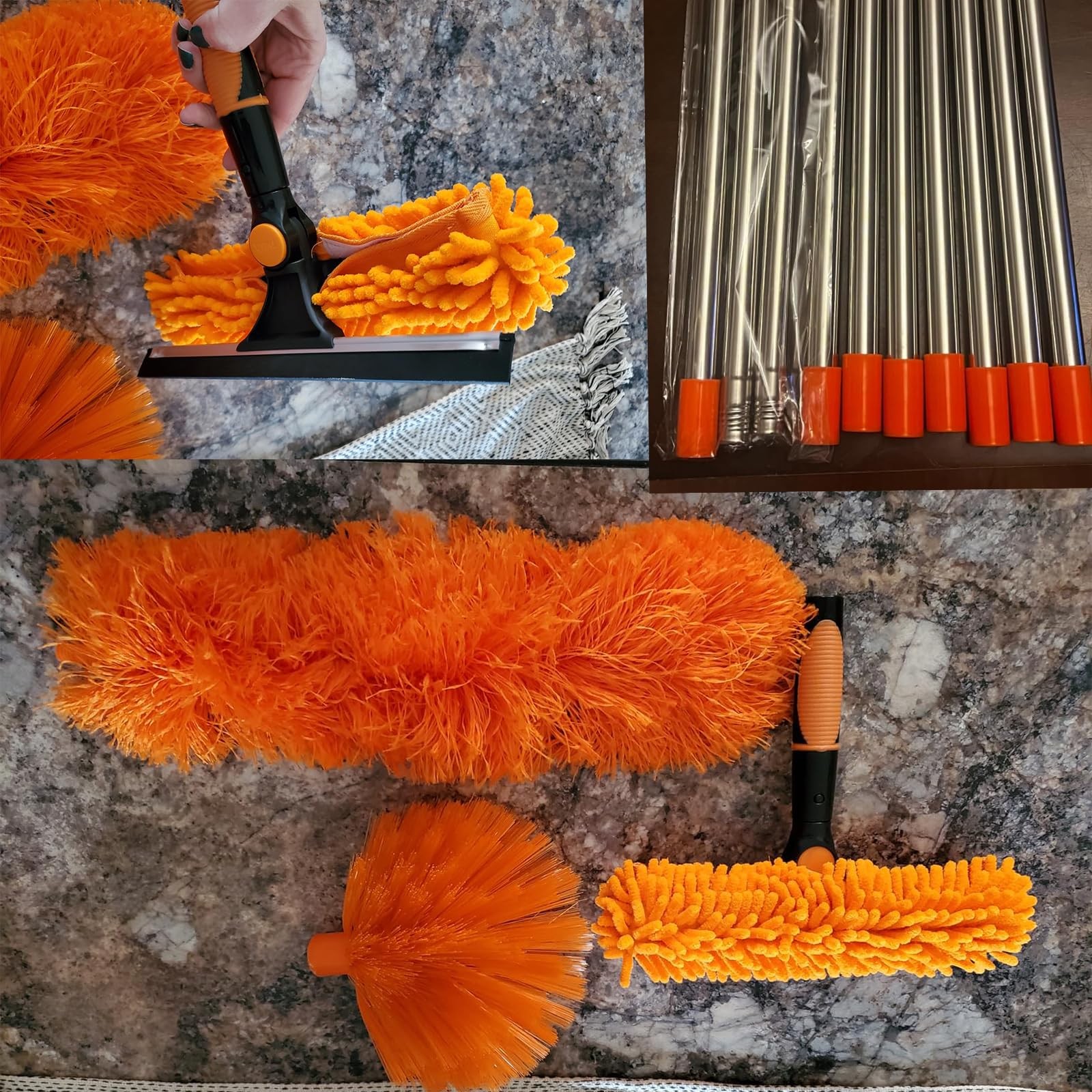 20ft High Reach Duster Kit - Extension Pole, Window Washer Squeegee