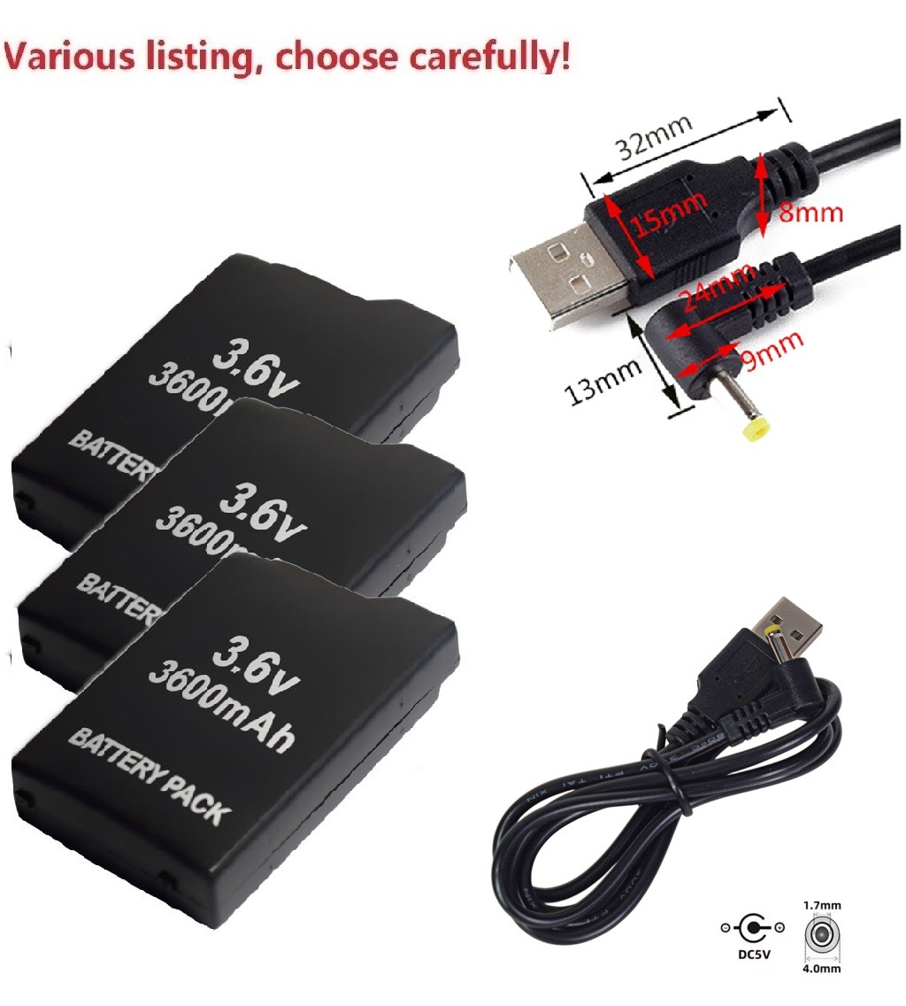 3600mAh Rechargeable Replacement Battery or power cable For Sony PSP 1000 1001