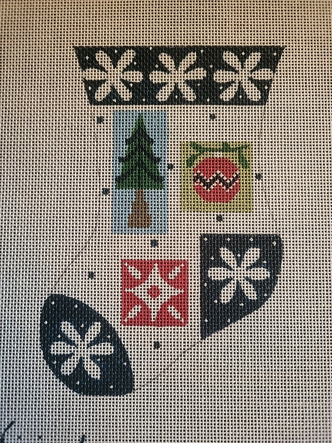 Navy Patchwork Mini Stocking Needlepoint Canvas By Heidi Stanley