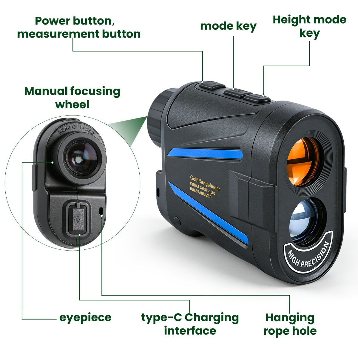 2187 Yard Golf Rangefinder, 6x Magnification, High-Precision Slope Mode Scanning