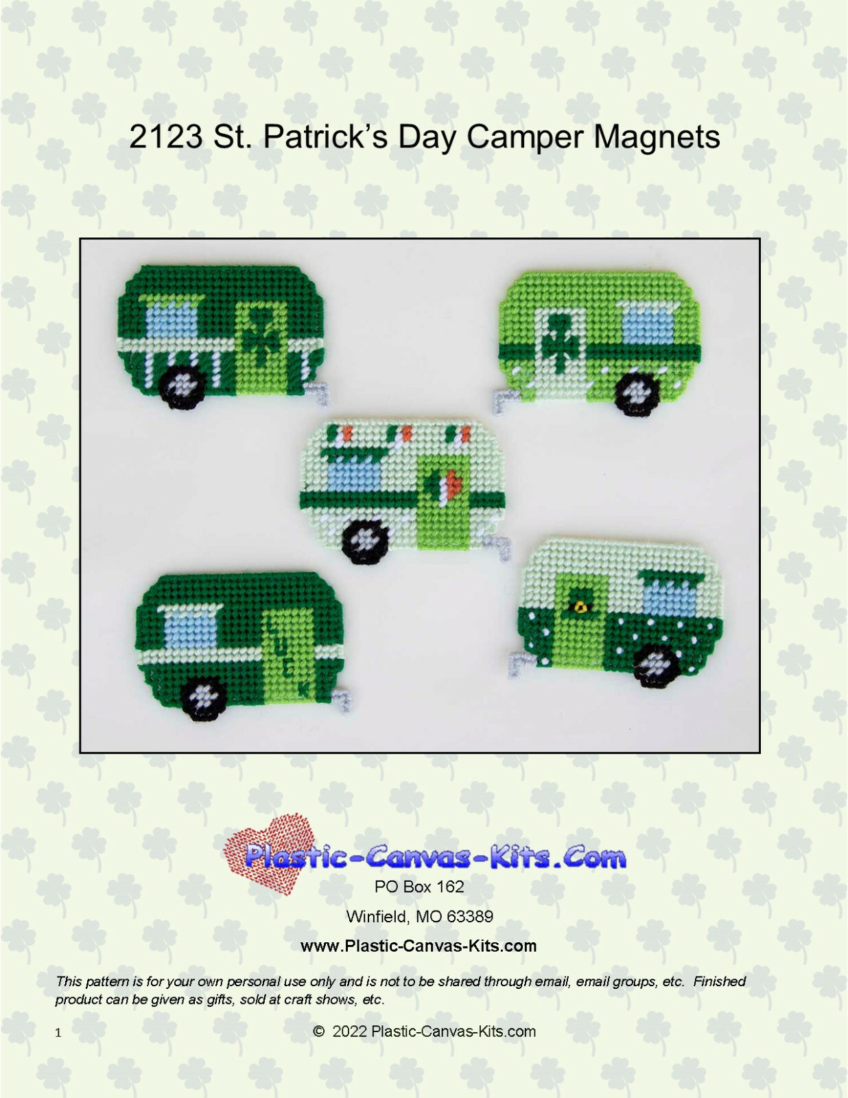 St. Patrick's Day Camper Magnets-Plastic Canvas Pattern or Kit