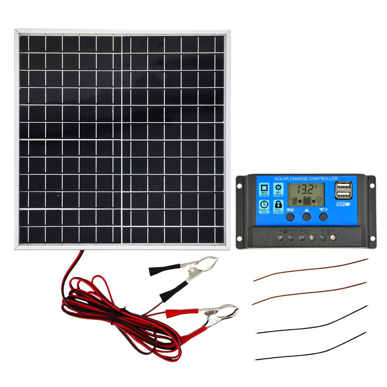 Solar panel kit with 100A charging controller and 18V USB port
