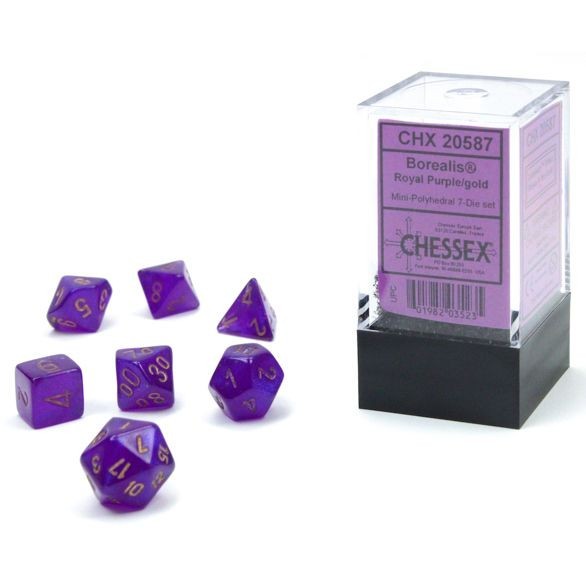 Chessex Borealis Royal Purple Gold Mini 7-Set Polyhedral Dice