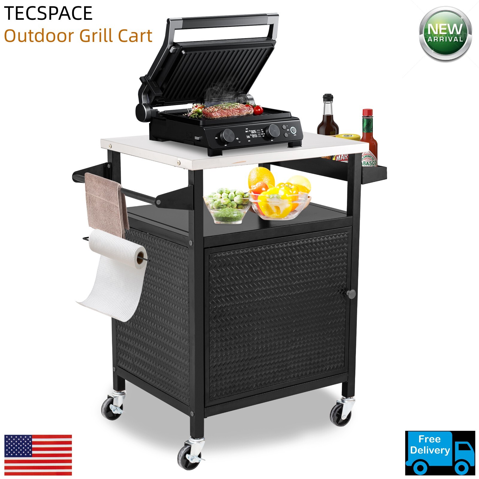 Ginkman 2-Color Outdoor Grill Cart with Storge Cabinet for BBQ Backyard Camping