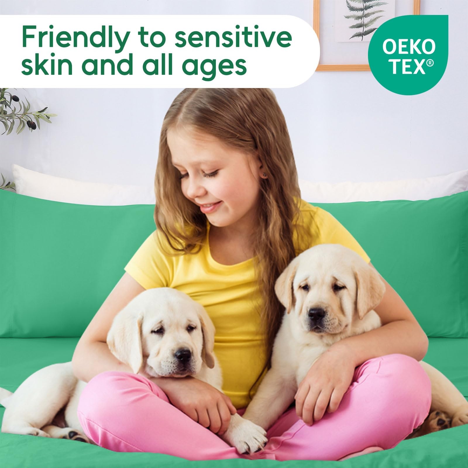 Full Sheet Set 4 Pieces Emerald Green Soft Microfiber 1600 Thread 14-16 Inch