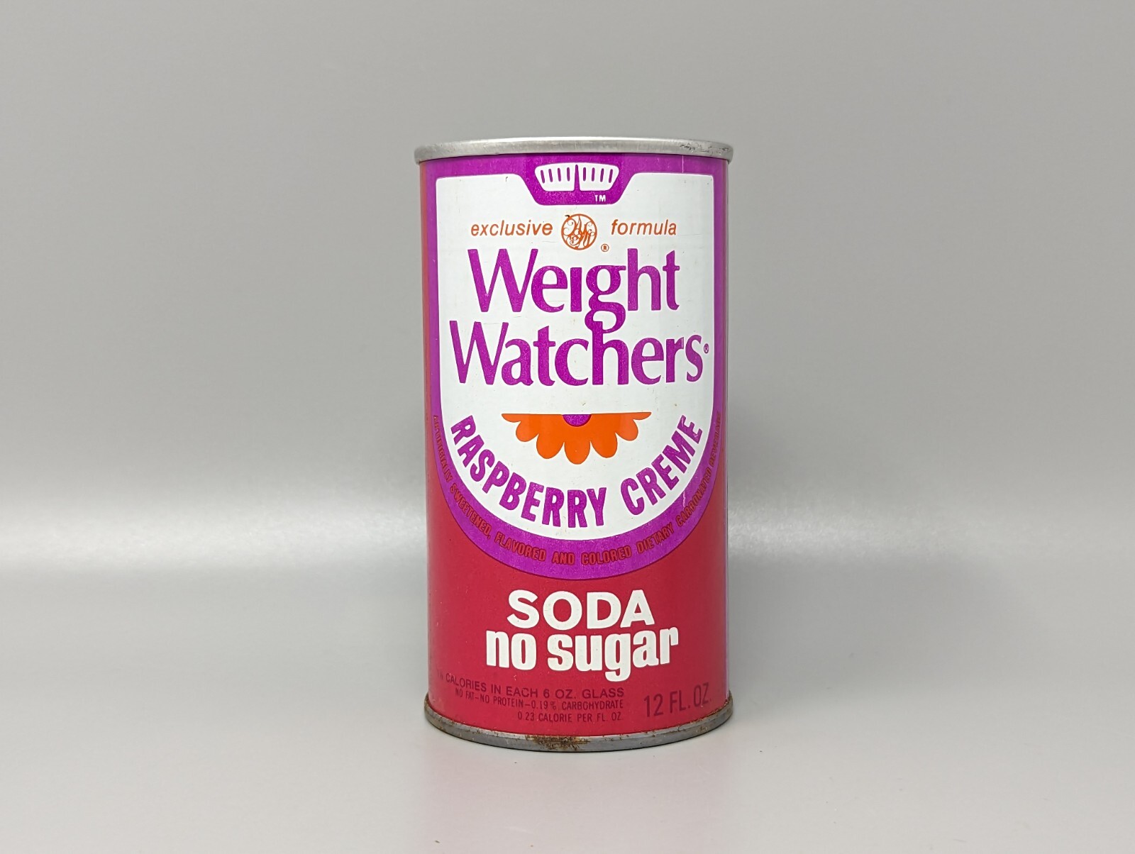 Vintage Weight Watchers Raspberry Creme 12 oz Steel Empty Can Soda Pull Tab 70s