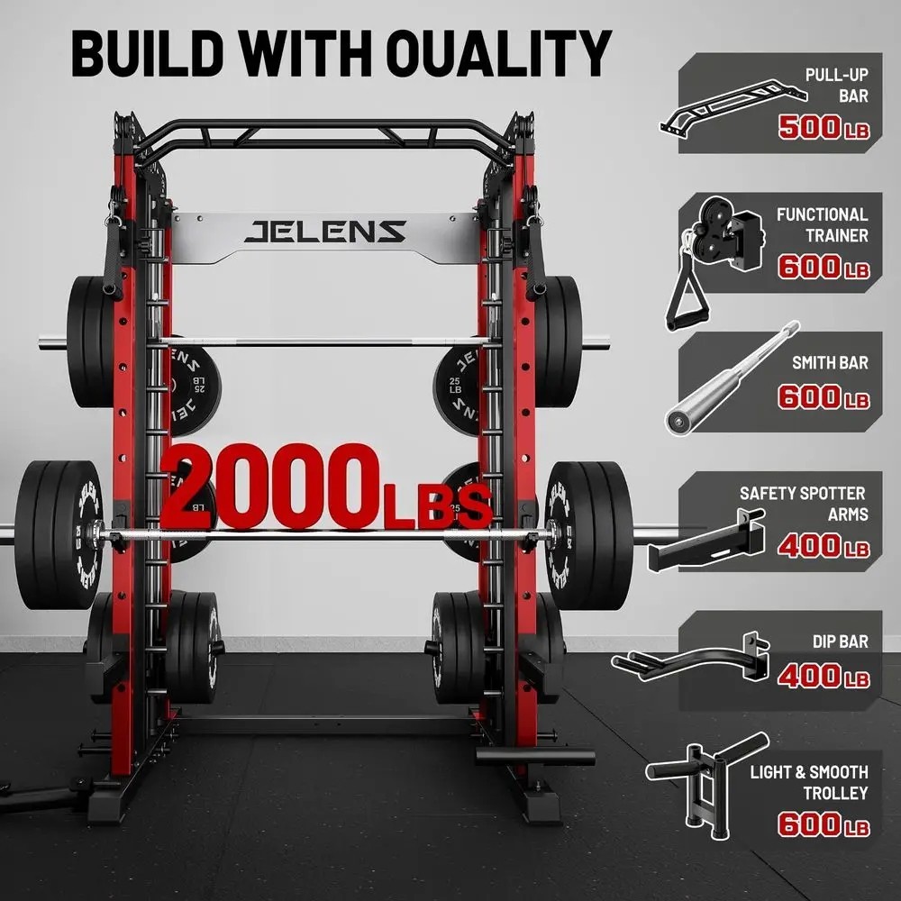 Smith Machine for Home Gym, MultiFunction M12 Power Cage with Cable Crossover
