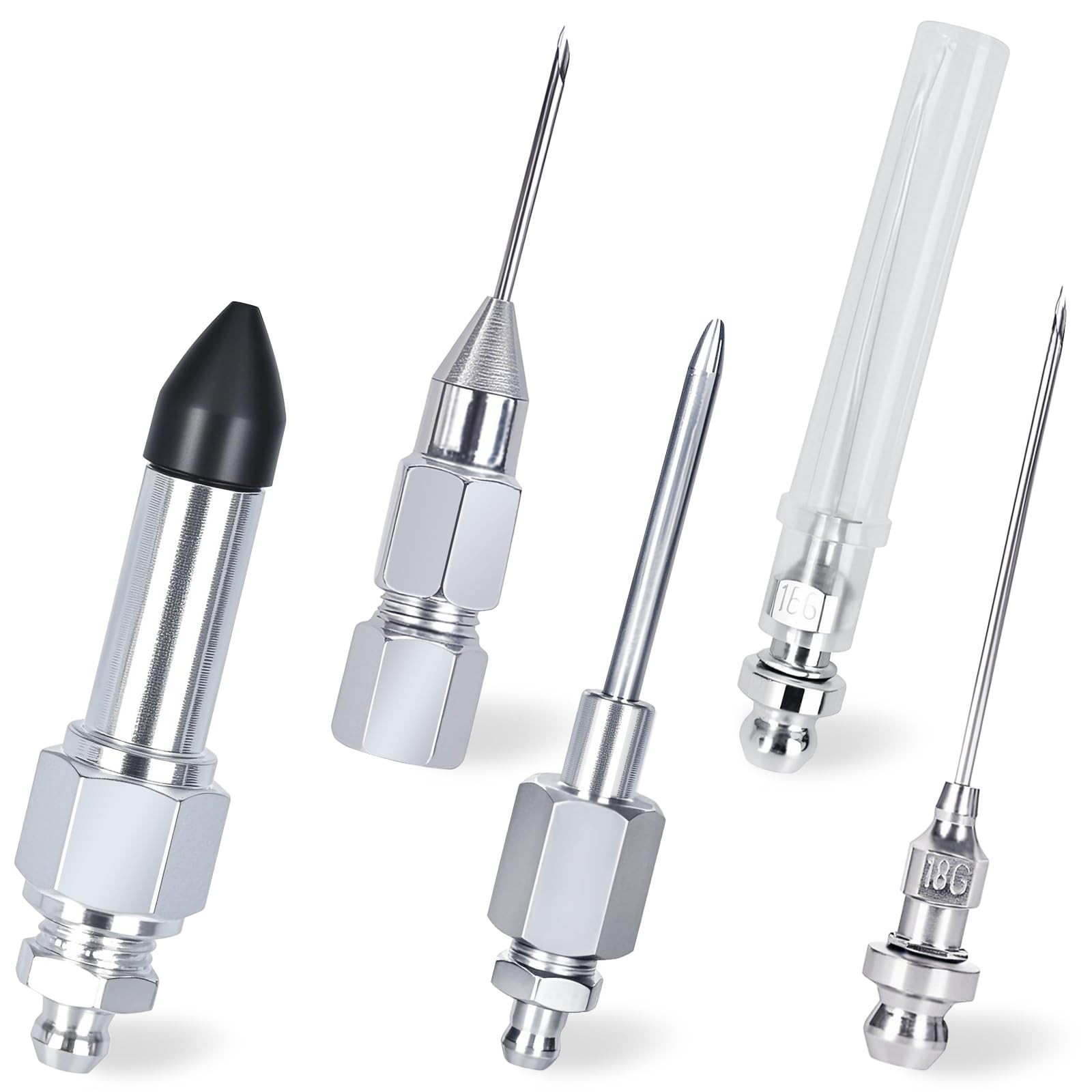 5PCS Grease Gun Needle Accessory Set, 6cm/2.36 inch in length, silver