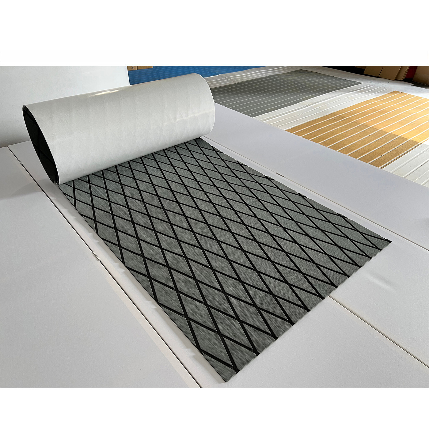 EVA Foam Boat Flooring Marine Sea Decking Carpet , Dark Gray Diamond Pattern Mat