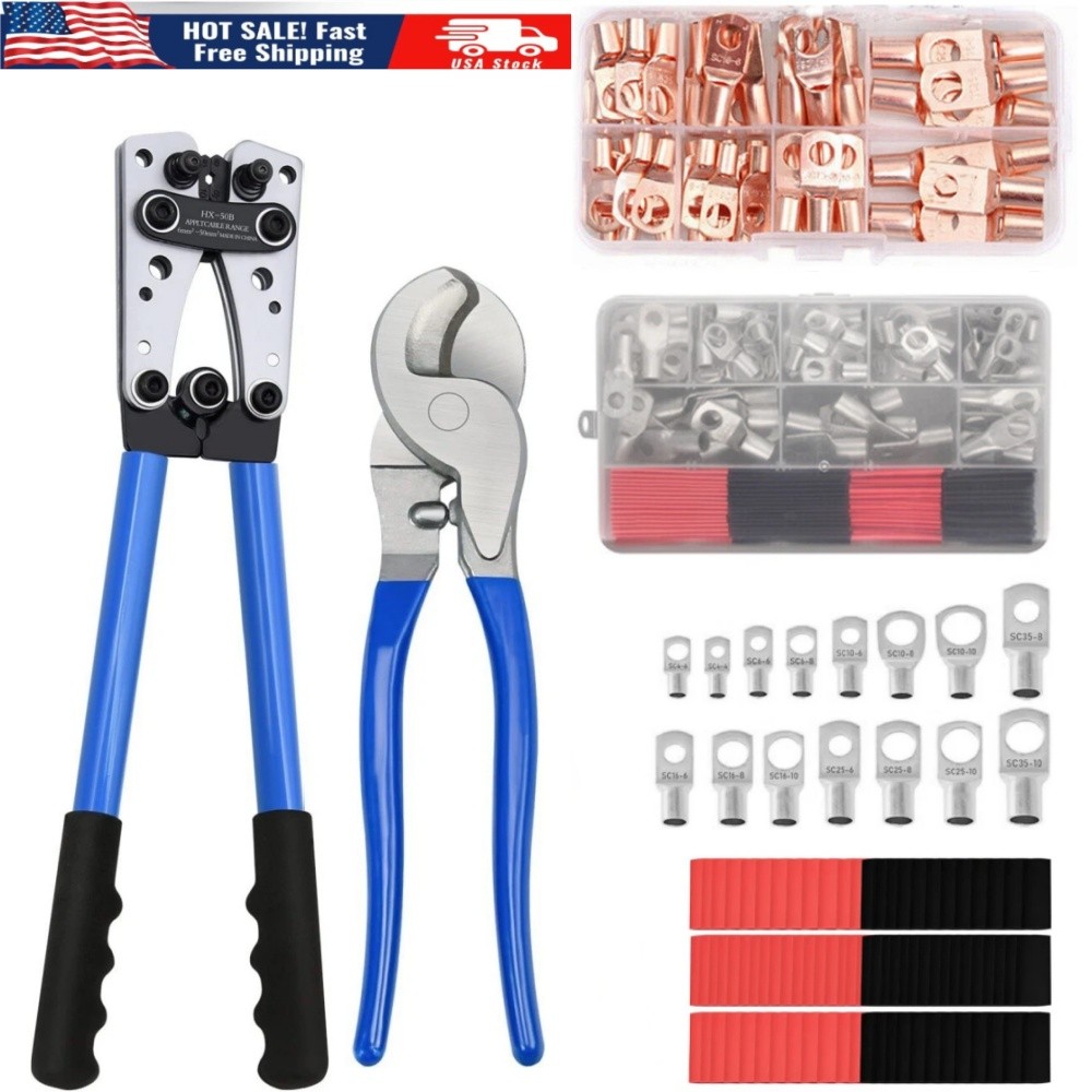 Heavy Duty Battery Cable Crimping Tool Wire Lugs Crimper Terminal Copper Lugs