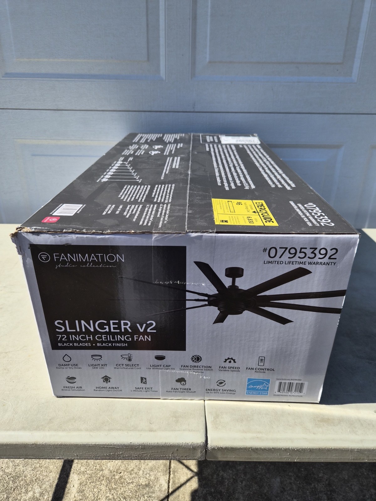 Fanimation Slinger v2 72-in Ceiling Fan with LED Light and Remote Control -Black