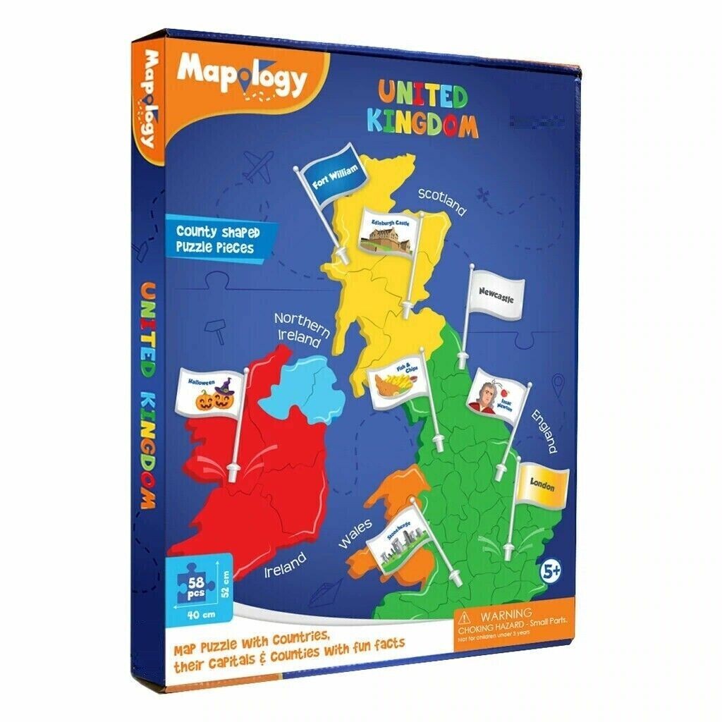 Mapology United Kingdom County Shaped Map Puzzle with Capitals (For 5+Yrs Kids)