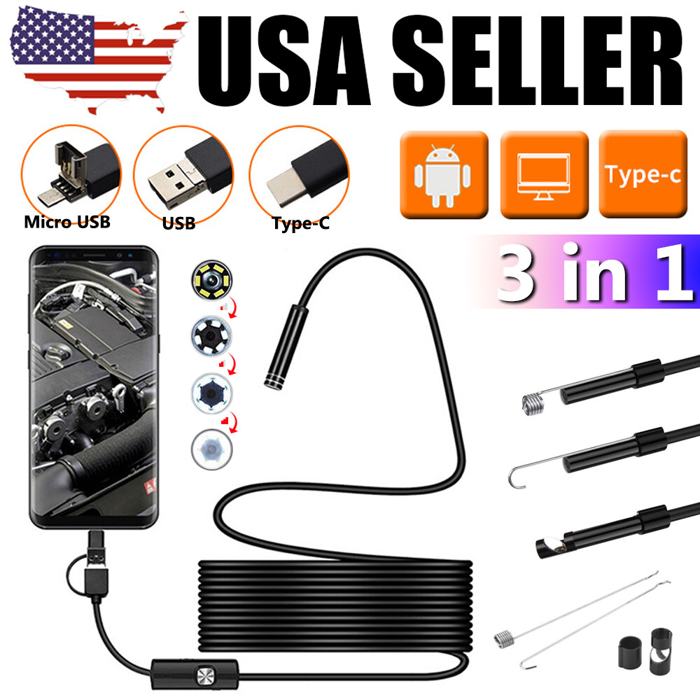 6LED USB Snake Endoscope Borescope HD Inspection Camera Scope for Android Type C
