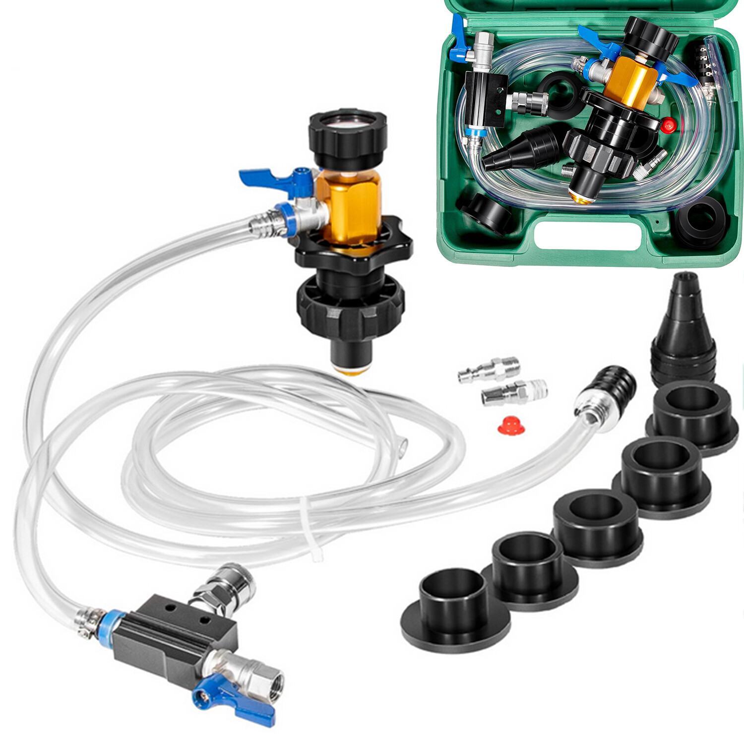24444 Coolant System Vacuum Coolant Refill Tool Vacuum Leak Tester w/ 5 Adapters