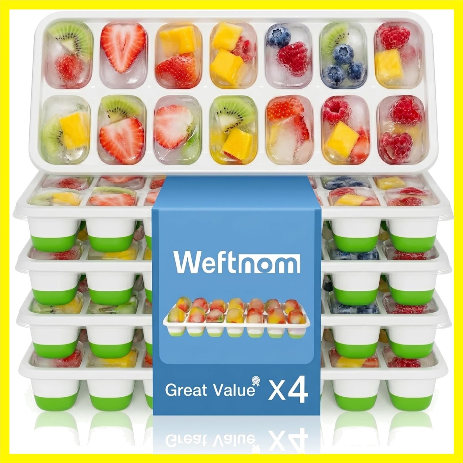 Ice Cube Trays with Lids for Freezer, 4 Pack Silicone Set, 56 Cubes | Easy-re...