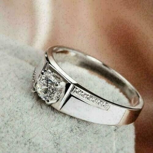 Round Cut 1.80 Ct Diamond Lab-Created Men's Engagement Ring 925 Sterling Silver