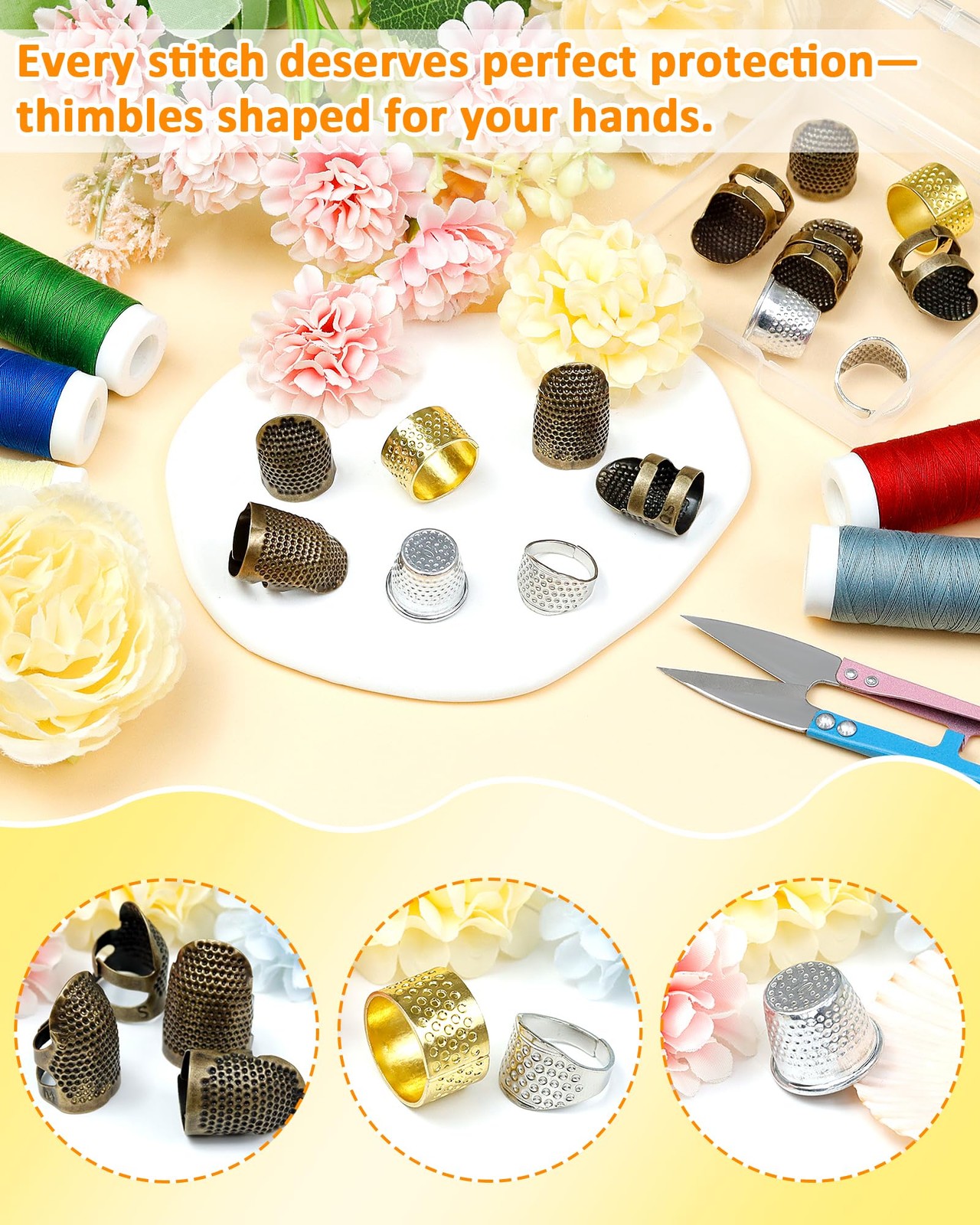 FIVEIZERO Thimble Kit– 7 PCS Sewing Thimbles Universal model, Multiple colors