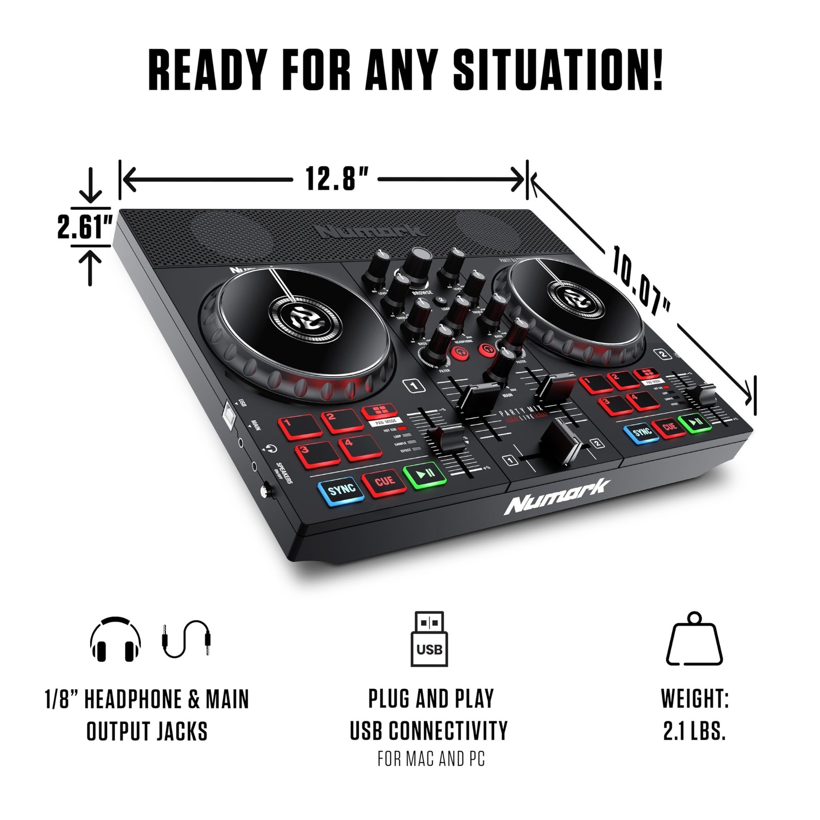 Numark Party Mix Live DJ Controller with Built-in Lights and Speakers | 2-Dec...