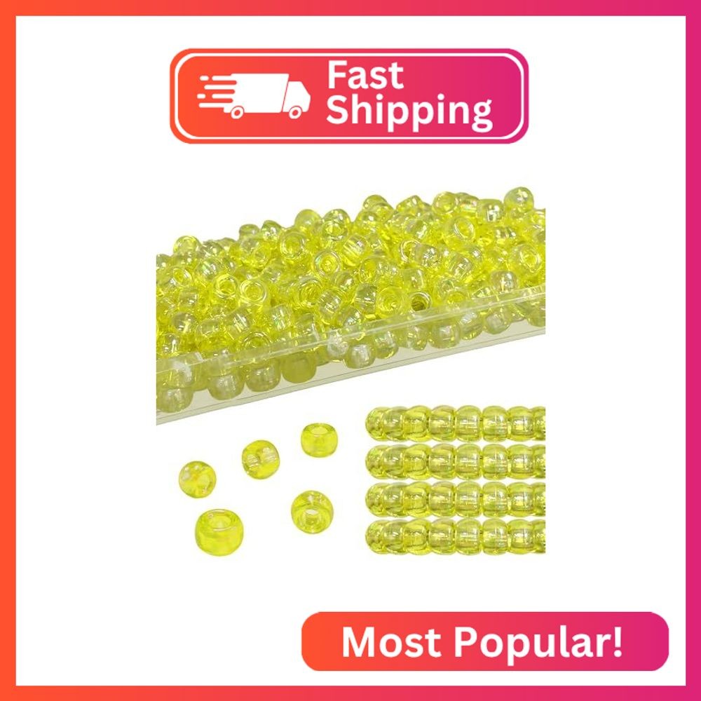 Yellow Pony Beads Bulk 1100 Pcs for Necklace Jewelry Making, Earring Hair Braidi