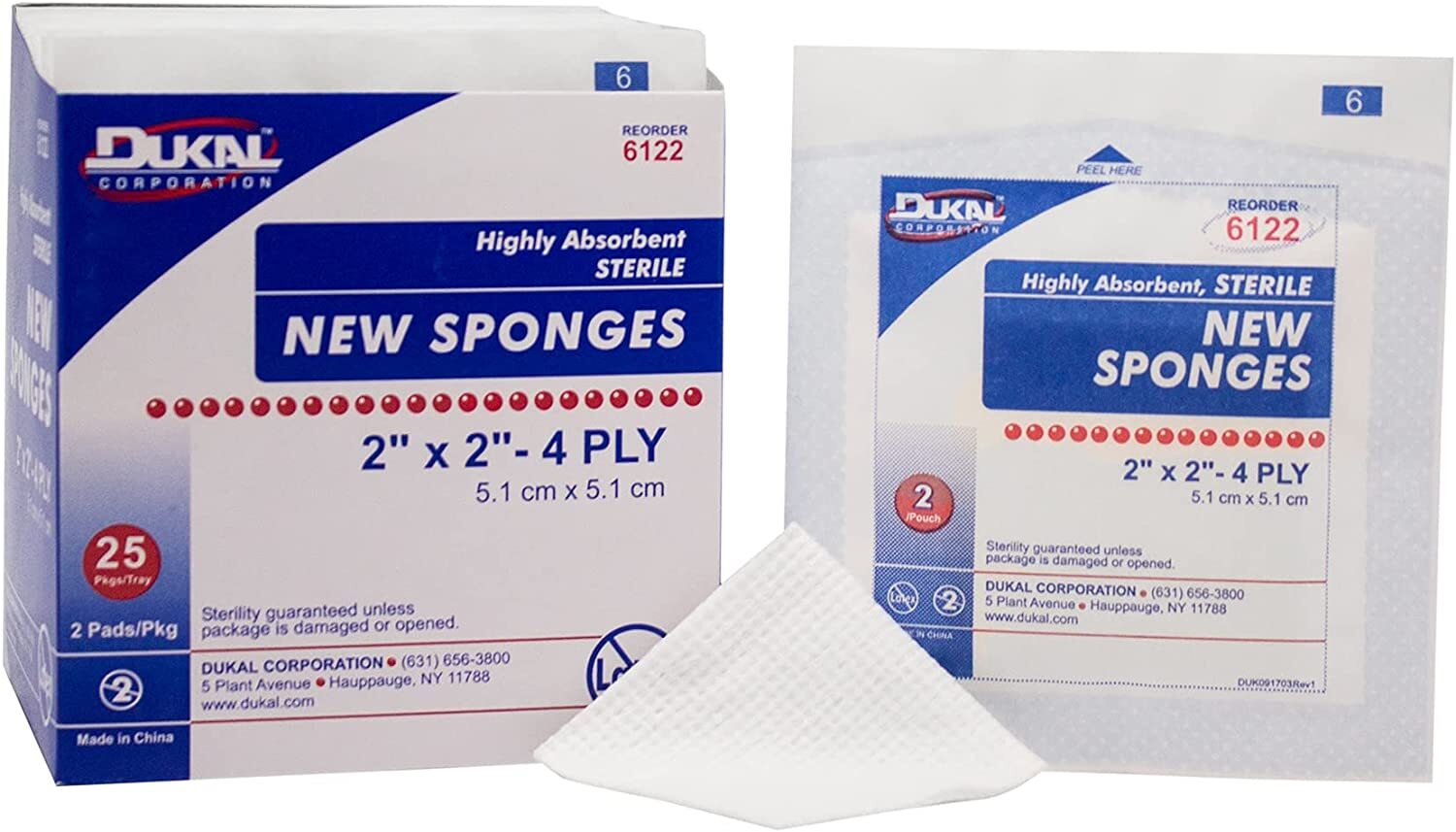 Dukal 6122 New Sponges Sterile 2 in. x 2 in. (6 Boxes of 25)