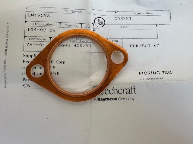 Lycoming Aircraft Gasket, P/N LW19296 (New Surplus)