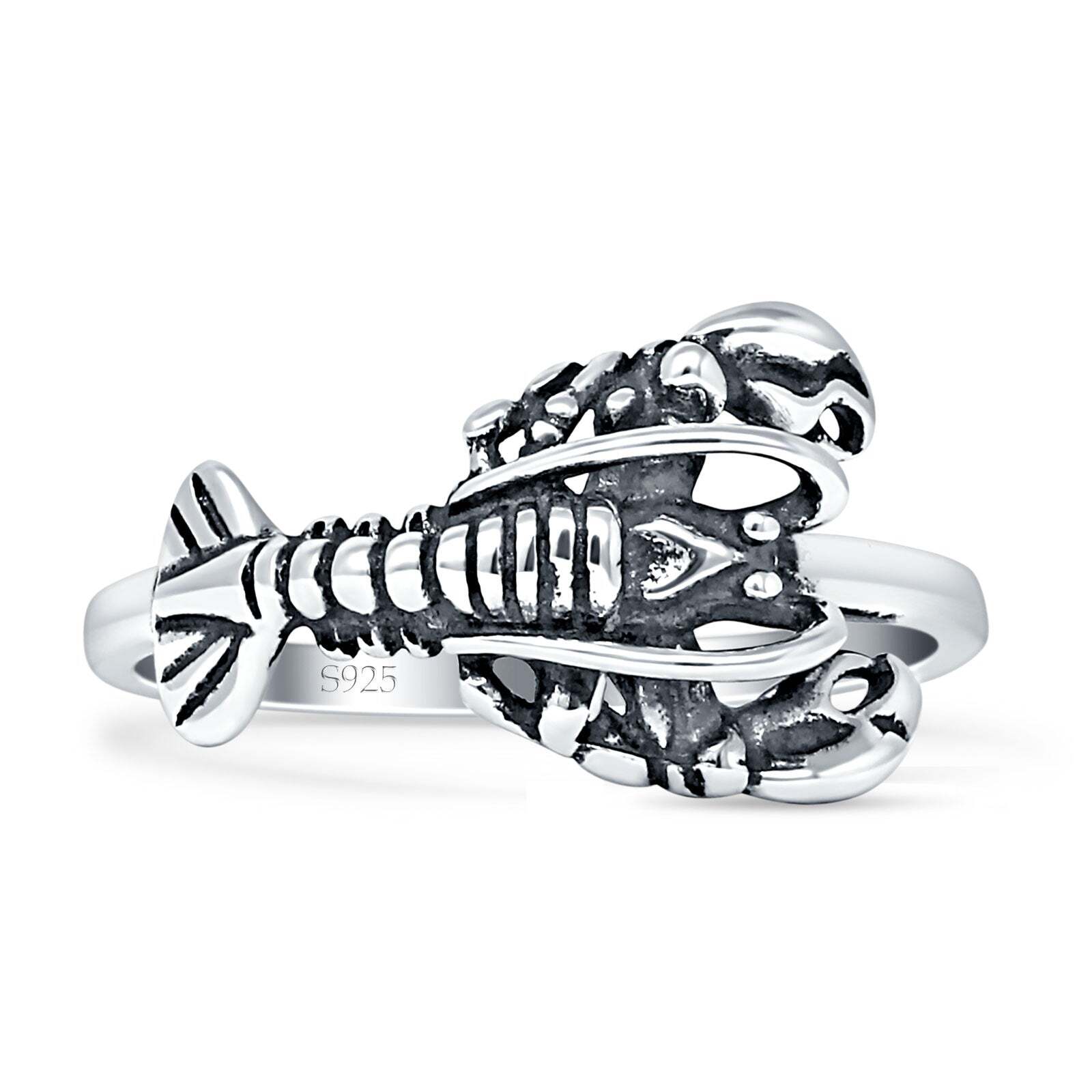 Crawfish Lobster Oxidized Ring 925 Sterling Silver 10.7mm