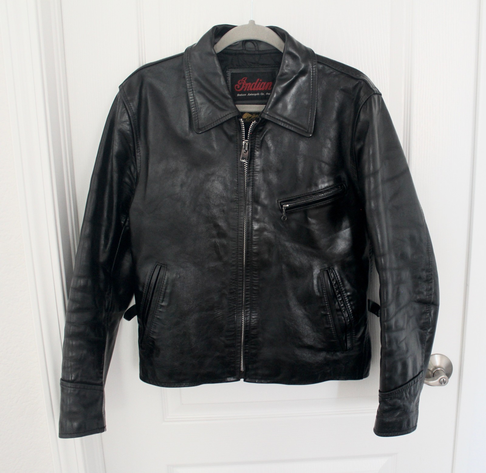 INDIAN MOTOCYCLE vintage JAPANESE SHINKI HORSEHIDE Single Riders SIZE 38, BLACK