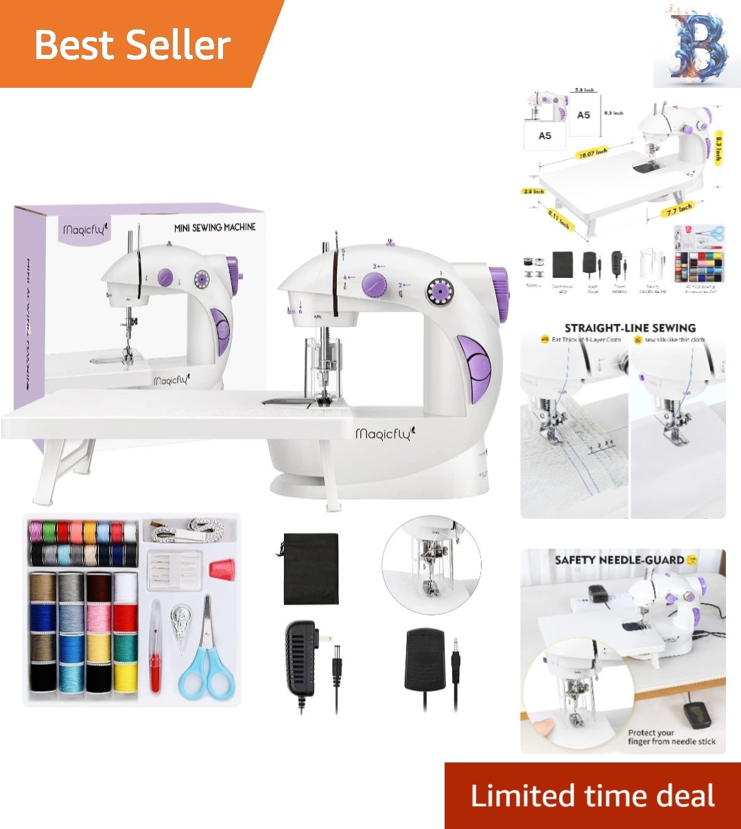 Compact Electric Sewing Machine with Extension Table - All-In-One for Beginners