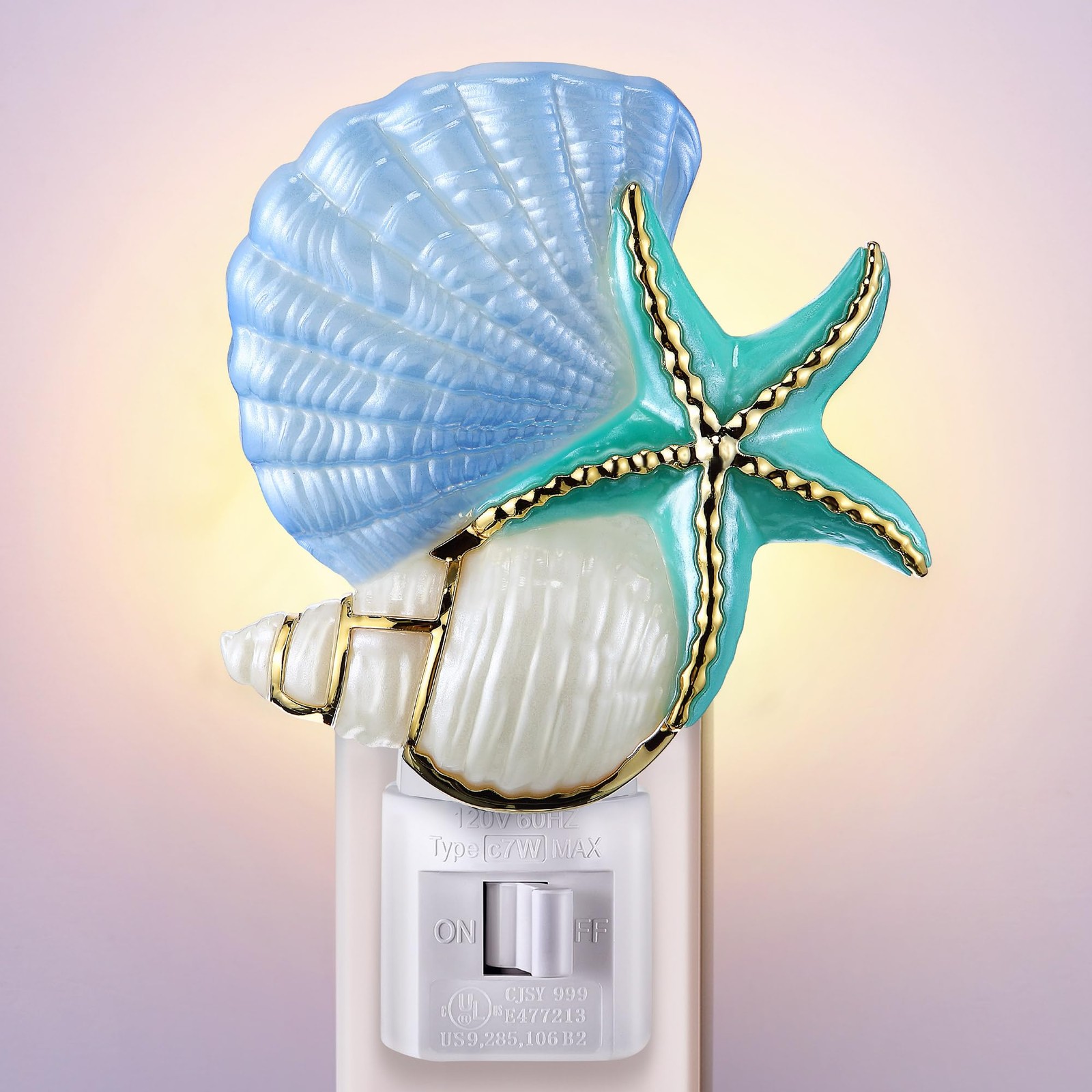 Seashell Night Light, Beach Night Light Plug into Wall with Manual On/Off Swi...