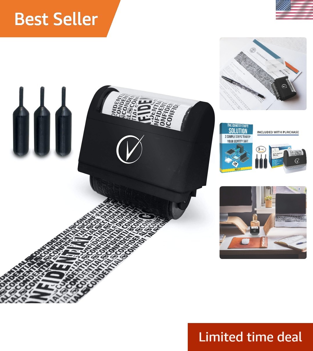 Identity Theft Protection Roller Stamp for Hiding Sensitive Information, Wide...