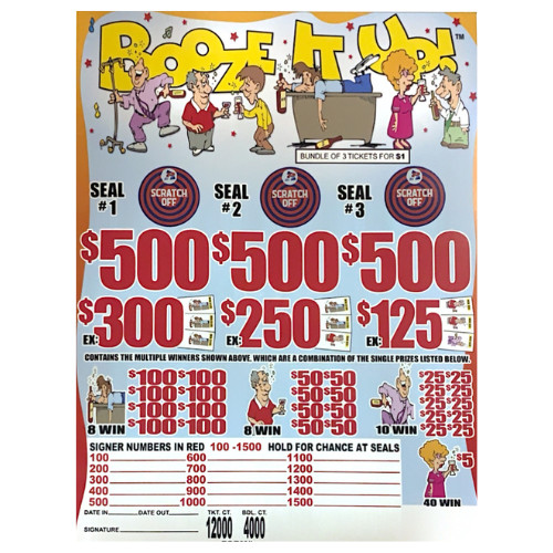 Booze It Up 1 PT/850P 3-Fold Paper Tip Jar Tickets Seals Instants Party Game