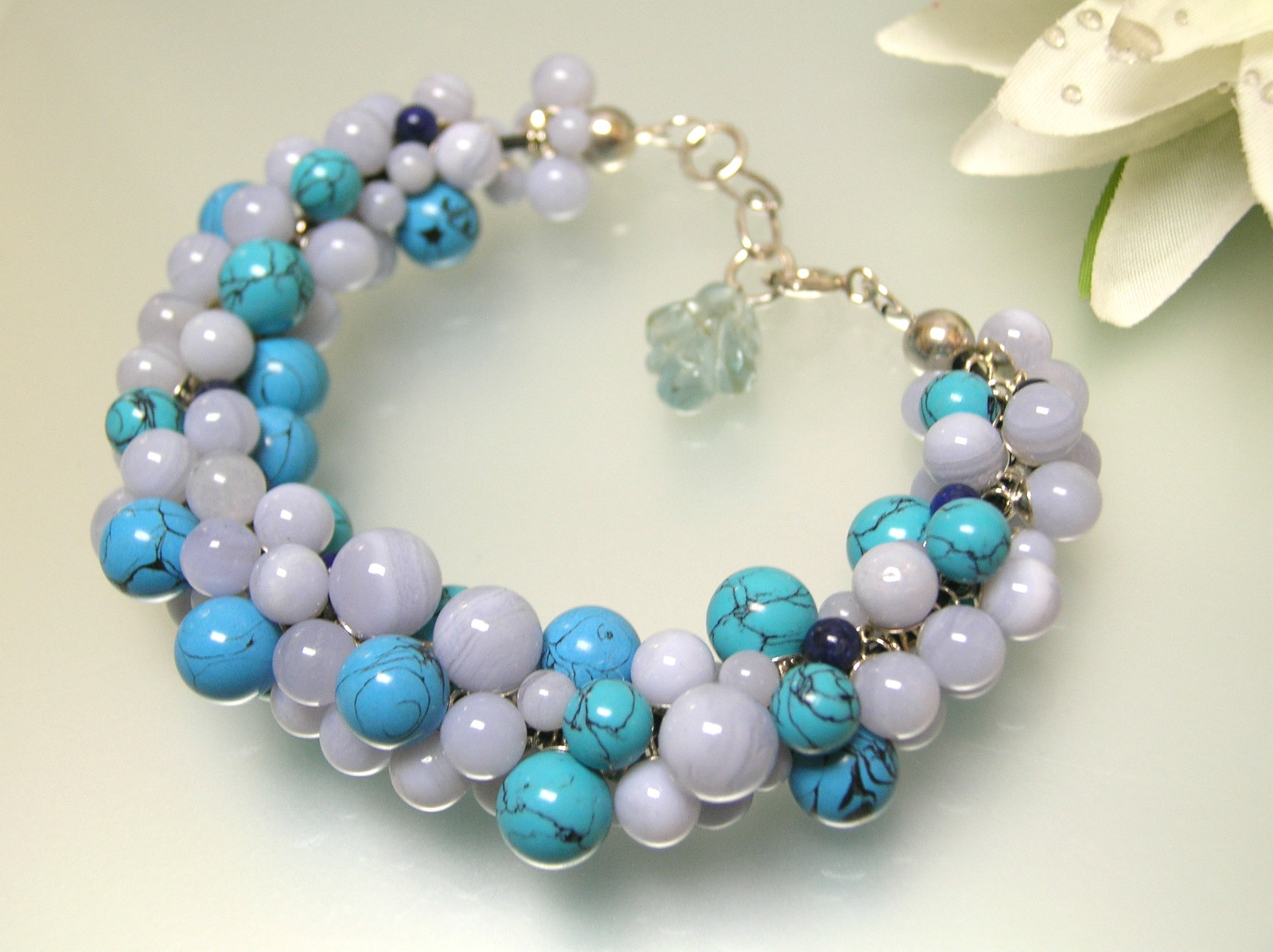 Mixed real Gem beads Designer inspired Sterling Silver bracelet