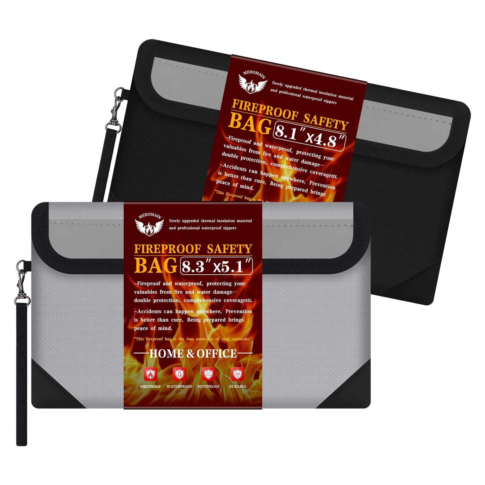 Small Money Bag 2 Pack (8.3“ × 5.1”)，Zippered Fireproof Waterproof Document B...