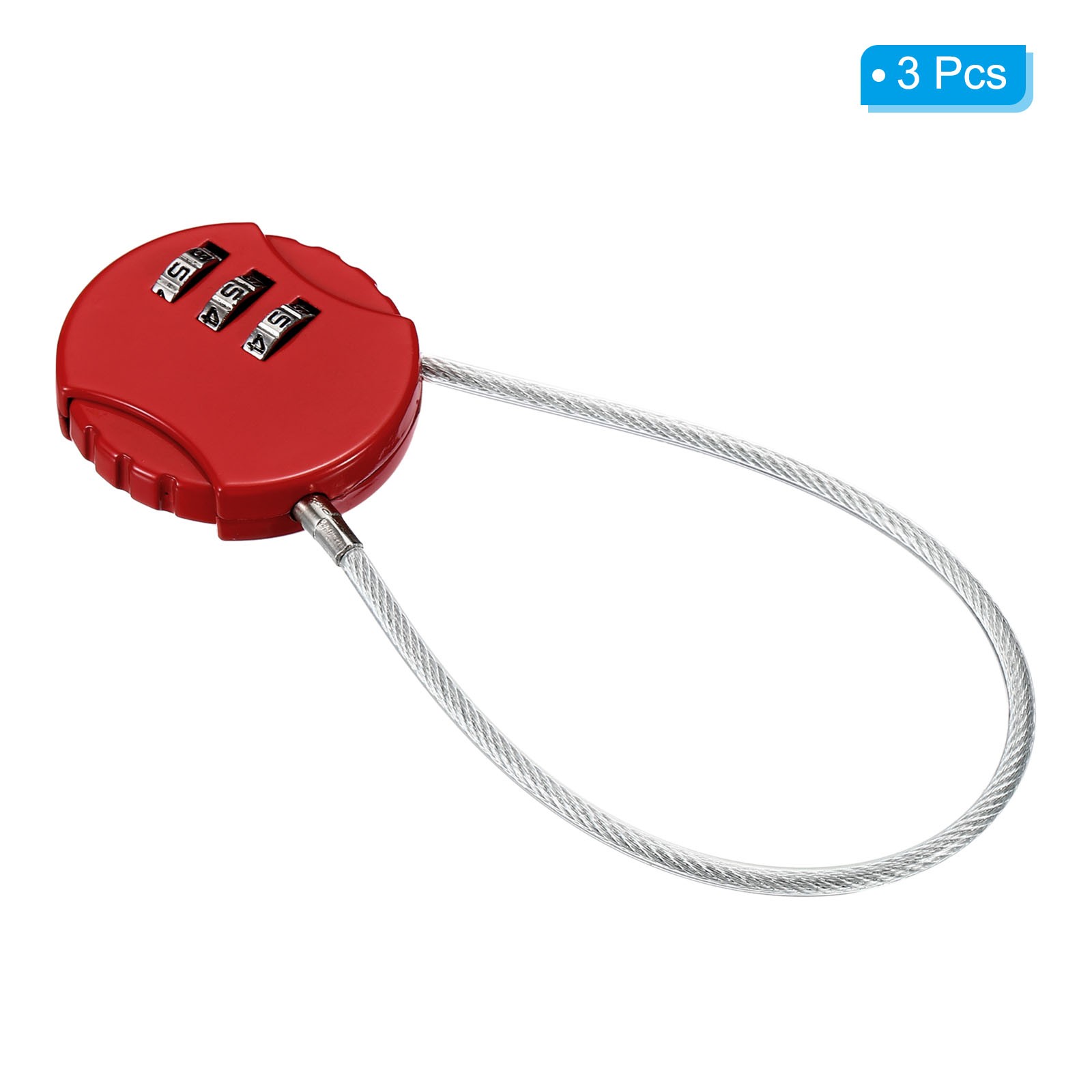 Small Combination Block 7.8", 3pc 3 Digit Luggage Lock, Red
