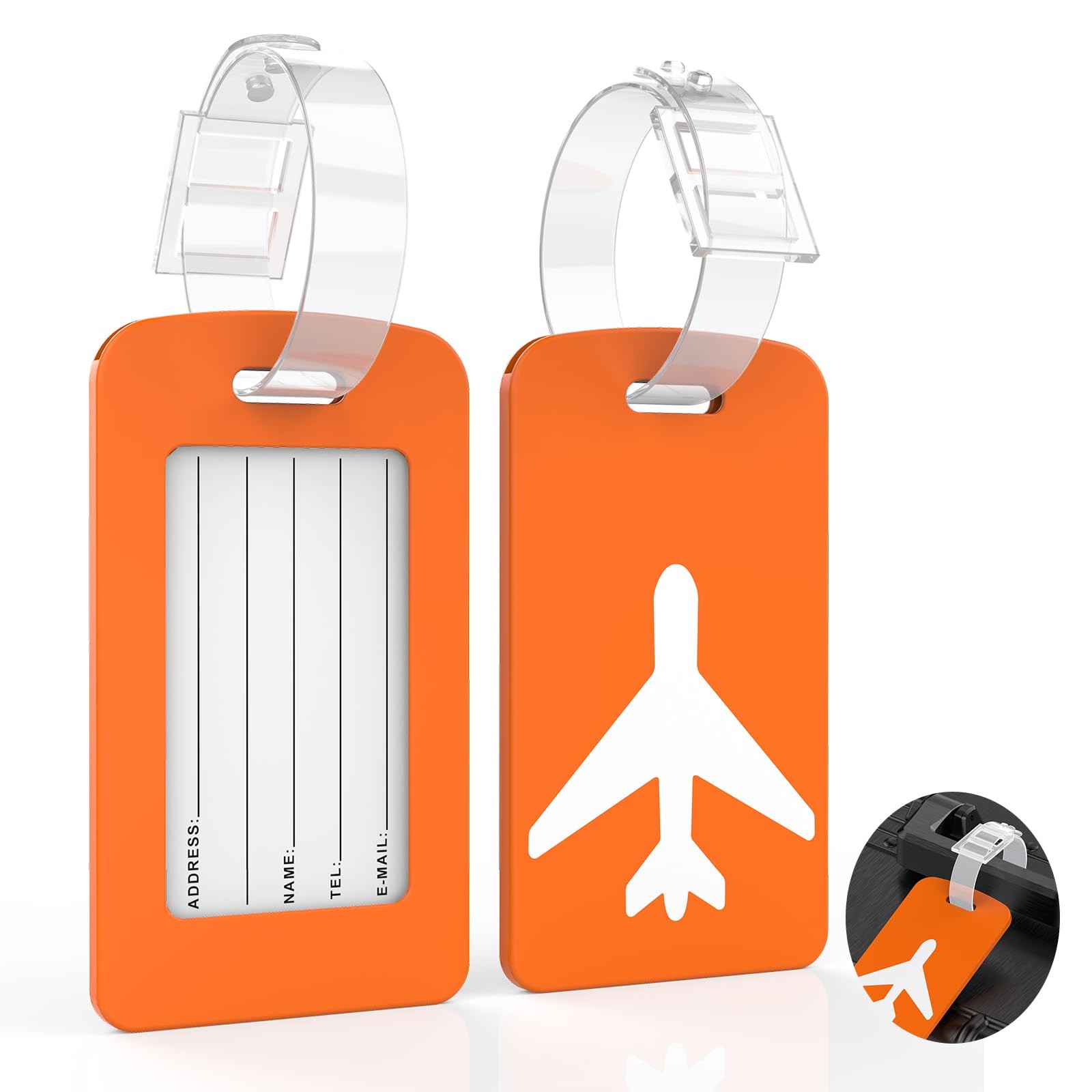 2 Pack Silicone Luggage Tag with Name ID Card Perfect to 2-PK-Orange, Orange