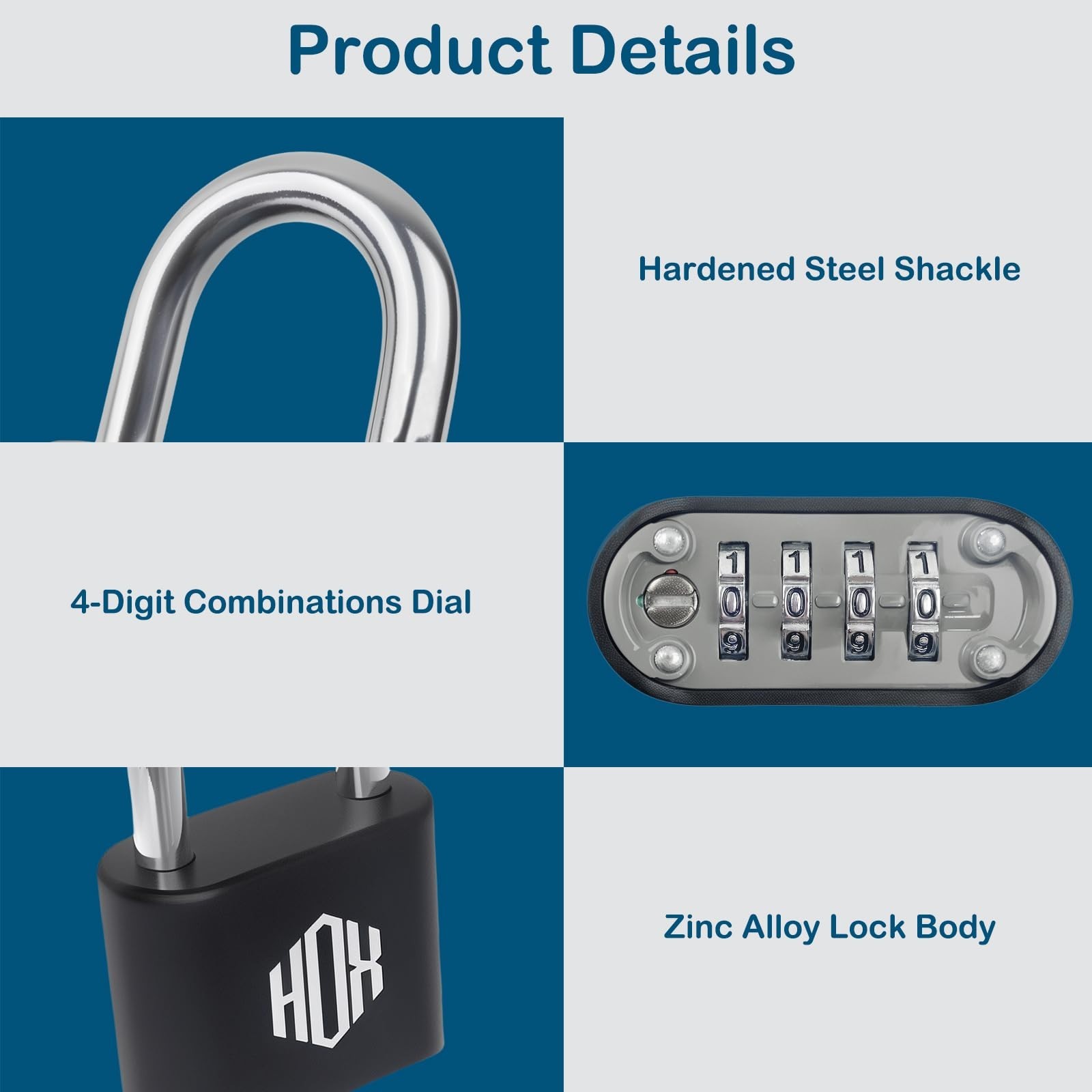 Heavy Duty 4 Digit Combination Lock - Waterproof Outdoor Padlock, 2 Pack for Gym
