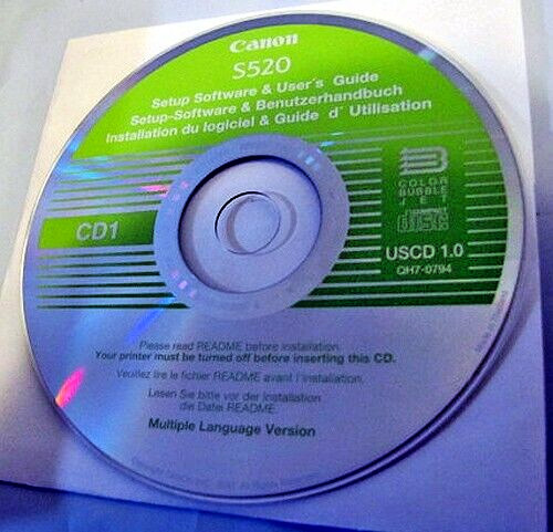 Canon S520 Setup Software & User Guide Installation CD Color Bubble Jet Printer