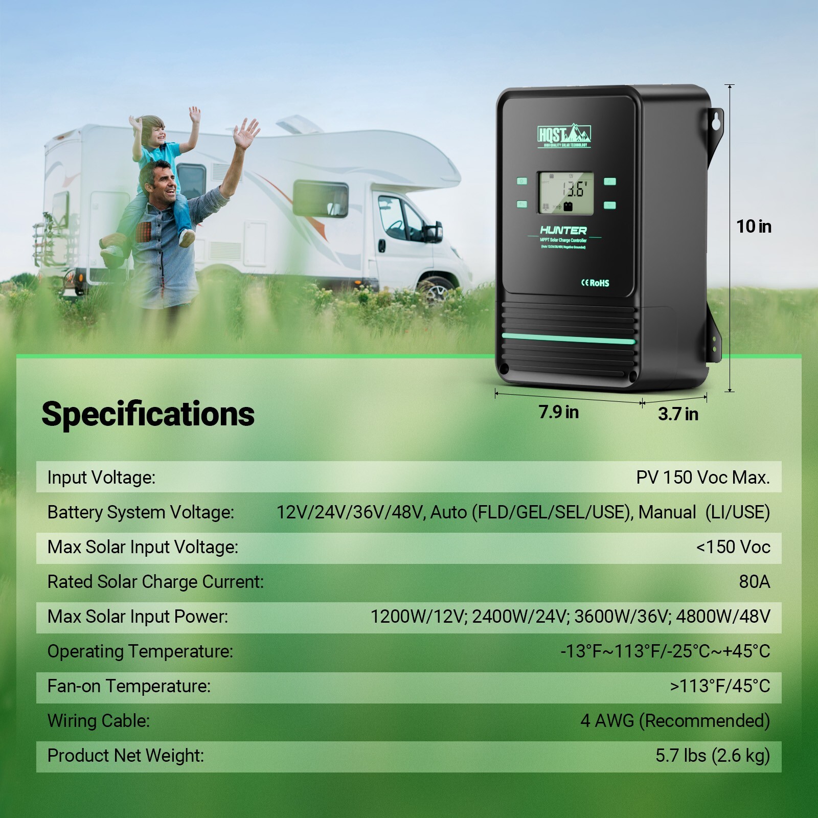 HQST 80A MPPT Solar Charge Controller with Smart APP Control