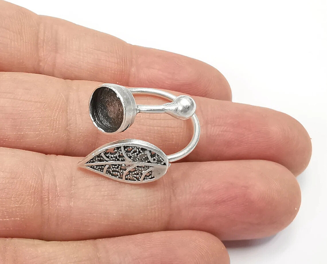 Leaf Ring Setting Blank Cabochon Mounting Adjustable Base Bezel Brass G26851
