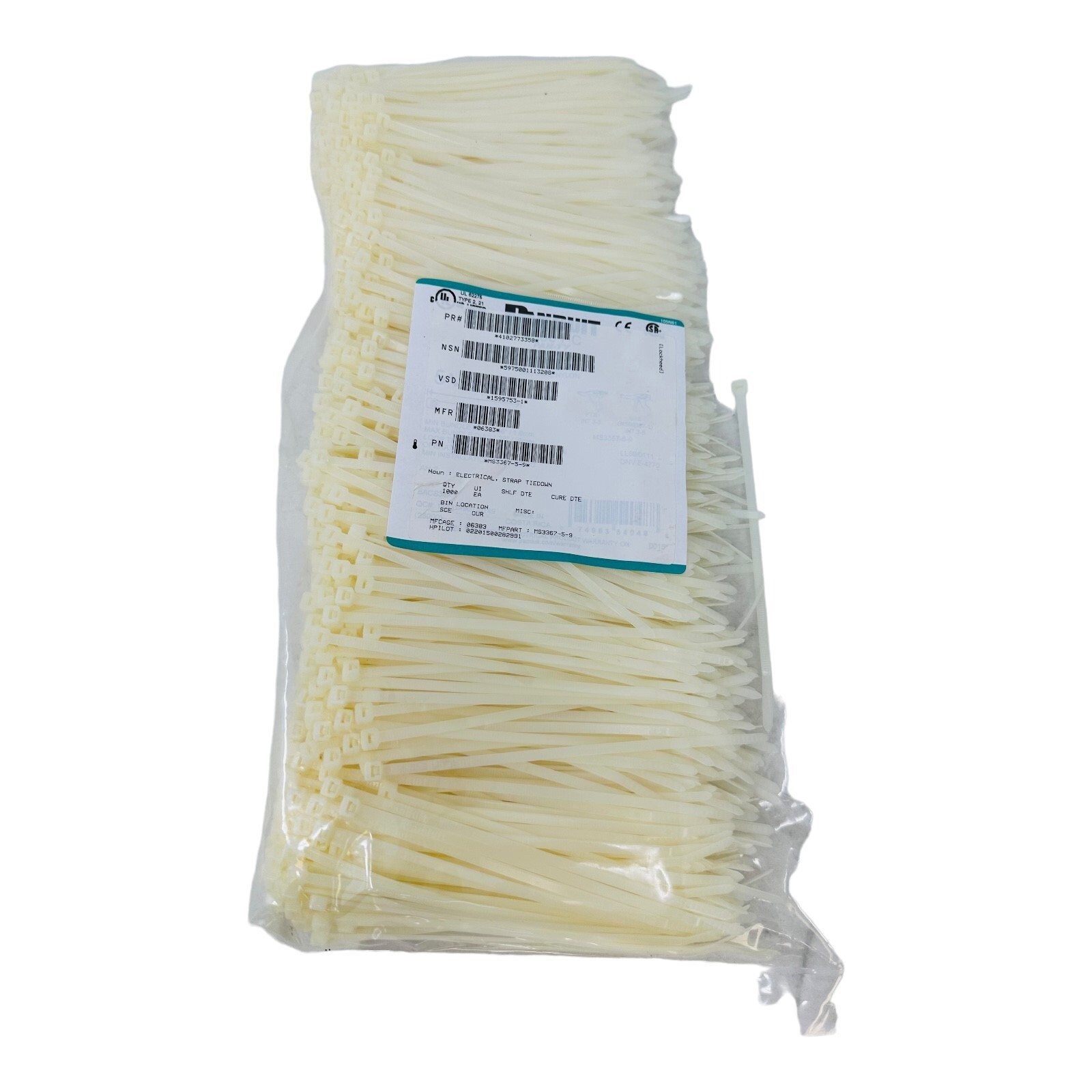 PANDUIT MS3367-5-9 Cable Ties, Dome Top Barb Nylon 6/6 Natural 32mm NEW/NOS