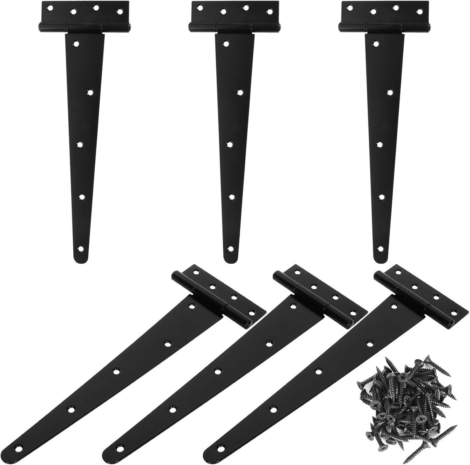 6 Pack 12 Inch T-Strap Shed Hinge Heavy Duty Black T Hinge Door Barn Gates Hinge
